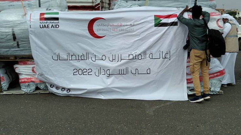 لحظة وصول طائرة الإغاثة الإماراتية إلى السودان