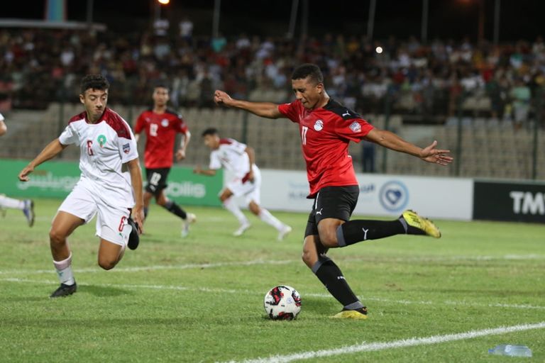 من مباراة مصر والمغرب في كأس العرب للناشئين