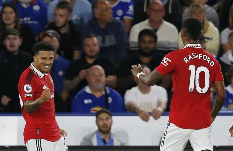 ماركوس راشفورد وجادون سانشو إيريك تين هاج مدرب مانشستر يونايتد