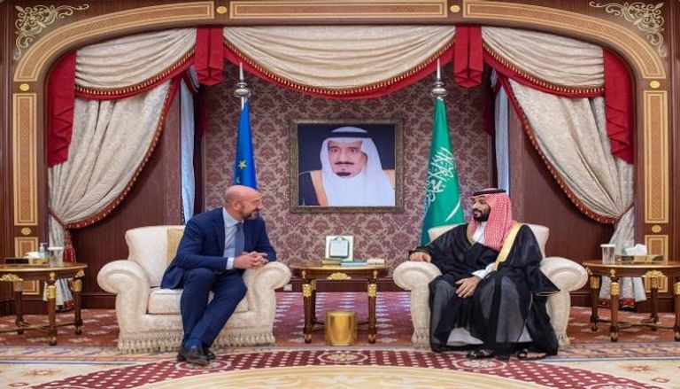 جانب من لقاء ولي عهد السعودية الأمير محمد بن سلمان ورئيس المجلس الأوروبي 