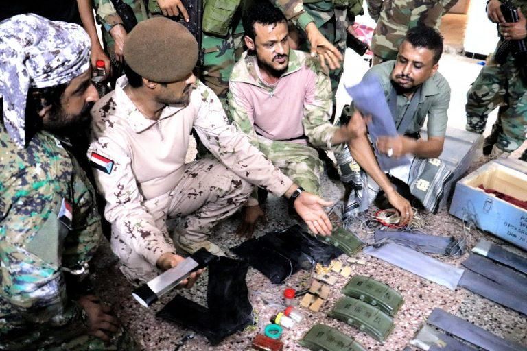 المتفجرات بعد ضبطها في أبين