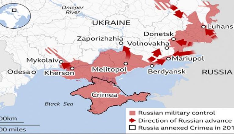 خريطة توضح المناطق الخاضعة لسيطرة روسيا