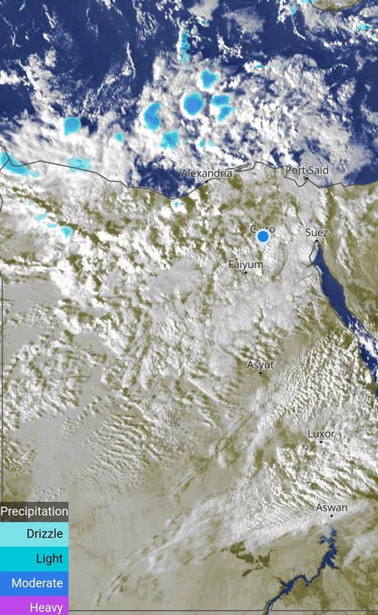 خريطة الأمطار في مصر مساء الأحد