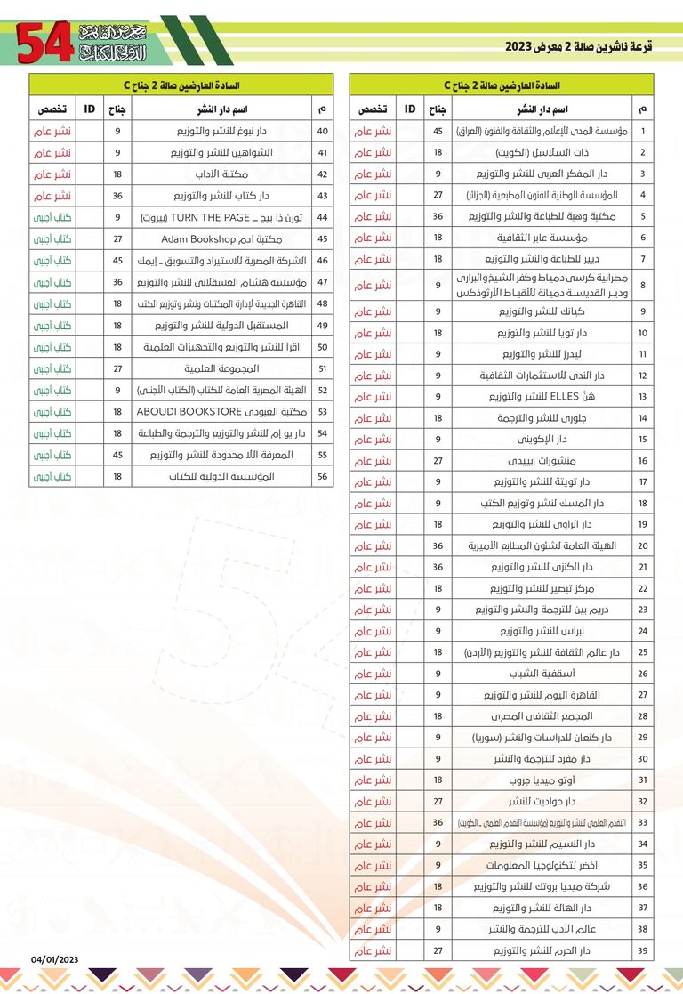 خريطة معرض القاهرة الدولي للكتاب 2023 دور نشر صالة 2