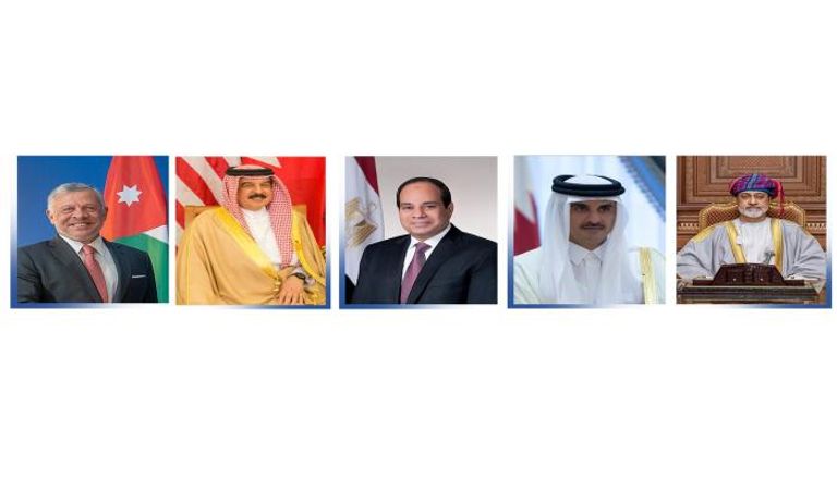 قادة الخليج ومصر والأردن الذين وصلوا إلى أبوظبي