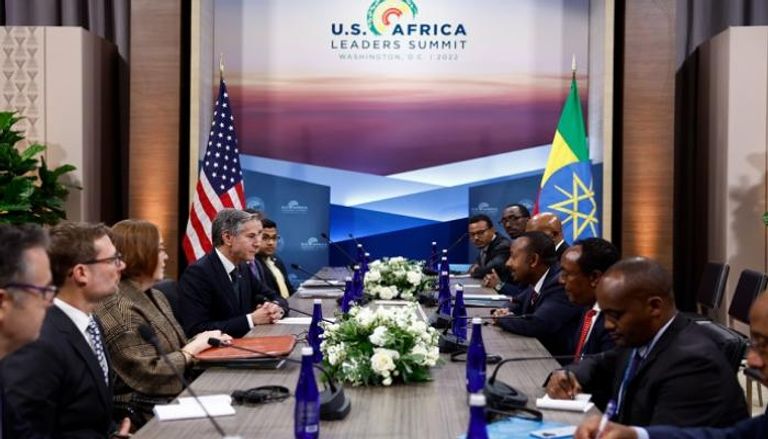 جانب من لقاء سابق بين وزير خارجية أمريكا بلينكن ورئيس حكومة إثيوبيا آبي أحمد