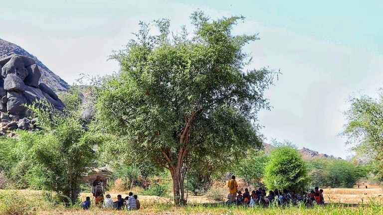 الجندي اليمني عبدالرقيب سعيد يعلم الأطفال