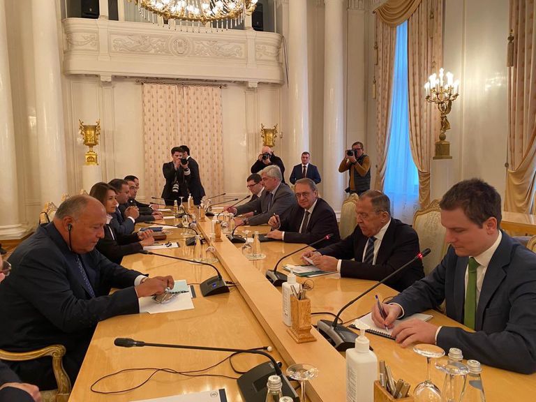 لافروف وشكري خلال مؤتمرهما الصحفي بموسكو