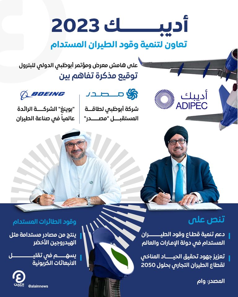 أديبك 2023.. تعاون لتنمية وقود الطيران المستدام أديبك 2023.. تعاون لتنمية وقود الطيران المستدام
