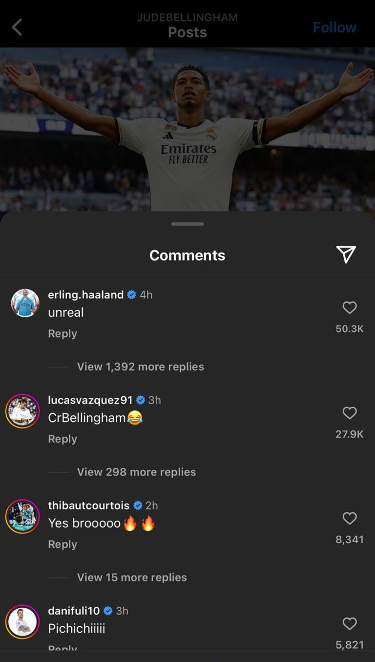 تعليق هالاند على منشور بيلينغهام  جود بيلينغهام مع إيرلينغ هالاند