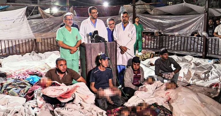 جثث بعض قتلى قصف مستشفى المعمداني بغزة