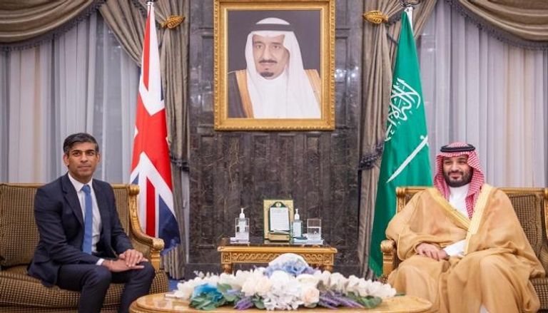 جانب من لقاء ولي عهد السعودية محمد بن سلمان، رئيس وزراء بريطانيا سوناك