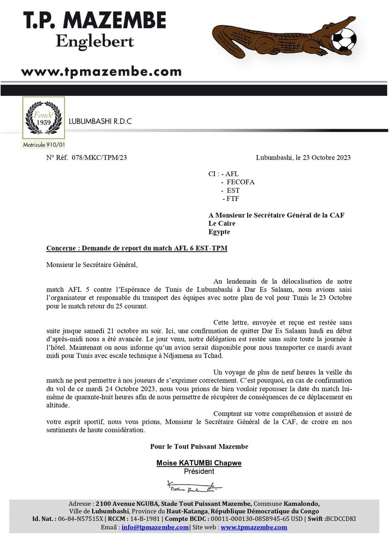 مراسلة مازيمبي للكاف