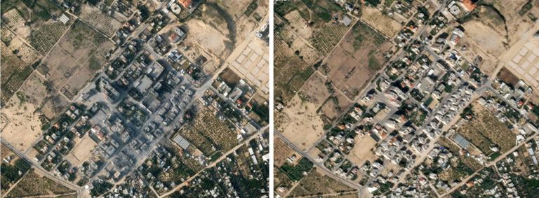 آثار القصف الذي أصاب أحد المنازل في خانيونس جنوبي قطاع غزة