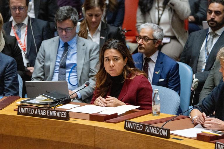 مندوبة دولة الإمارات وسط المجموعة العربية في مبنى الأمم المتحدة