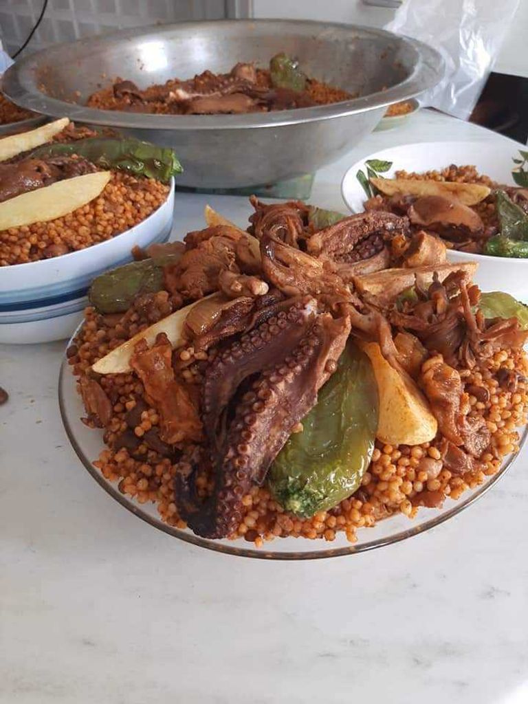 طبق البركوكش بالأخطبوط المجفف