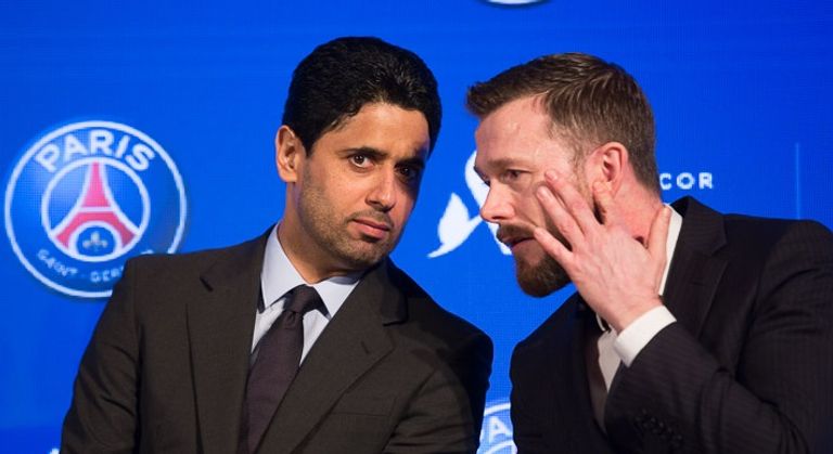 ناصر الخليفي ومارك أرمسترونغ كيليان مبابي مهاجم باريس سان جيرمان