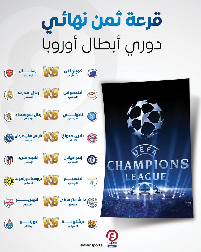 مباريات دور الـ16 في دوري أبطال أوروبا 2024 أرسنال في دوري أبطال أوروبا