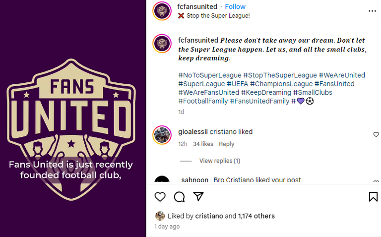 تعليق رونالدو على المنشور