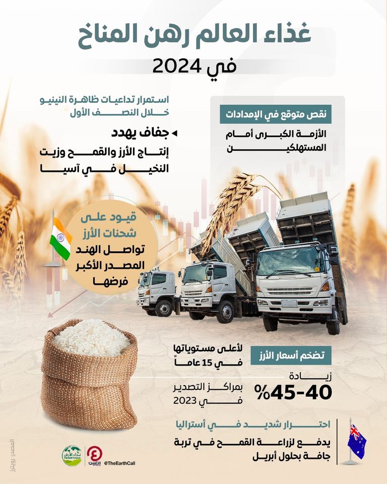 الطقس المتطرف وقيود التصدير.. أبرز التهديدات لغذاء العالم في 2024 تأثر إمدادات الغذاء العالمية بالطقس الجاف