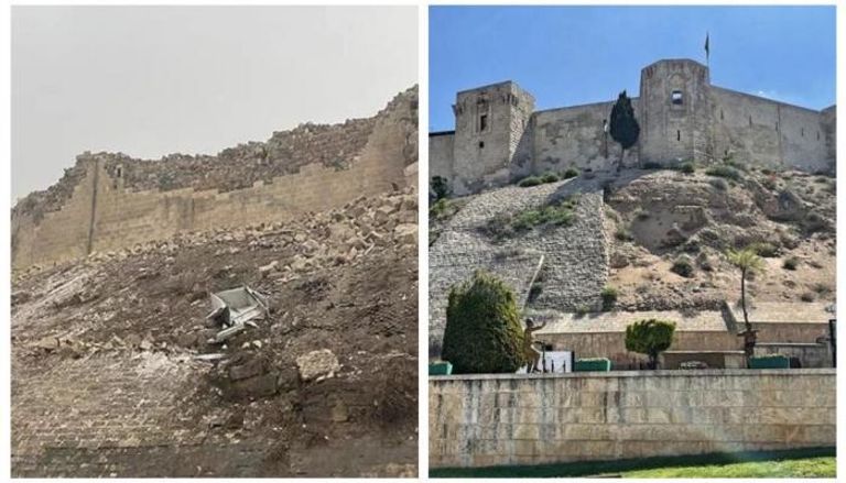 قلعة غازي عنتاب قبل وبعد انهيارها بفعل الزلزال