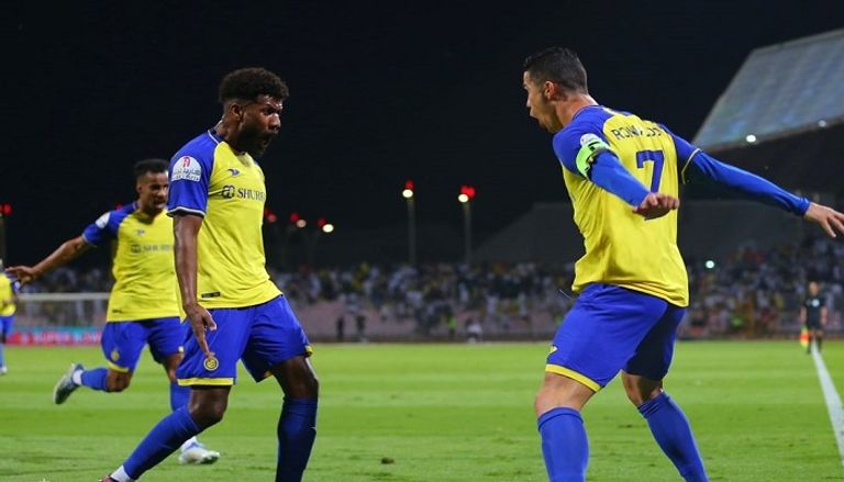 كريستيانو رونالدو يحتفل بالهدف الأول كريستيانو رونالدو لاعب النصر السعودي