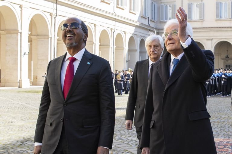 جانب من زيارة الرئيس الصومالي إلى إيطاليا الرئيس الصومالي خلال لقائه برئيسة وزراء إيطاليا