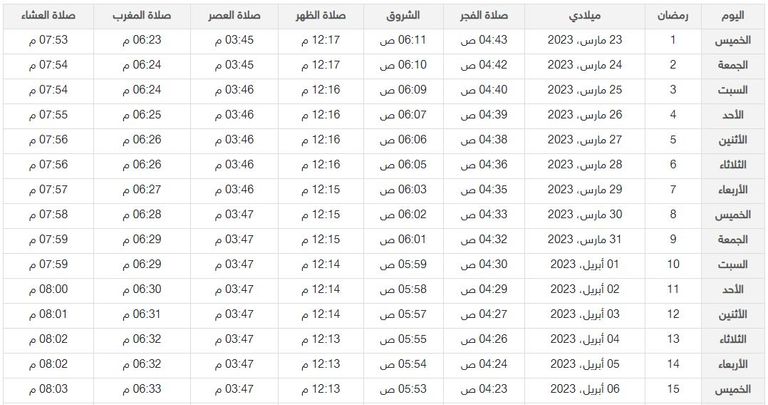 إمساكية رمضان 2023 العراق.. فترة الصيام أقل من 14 ساعة