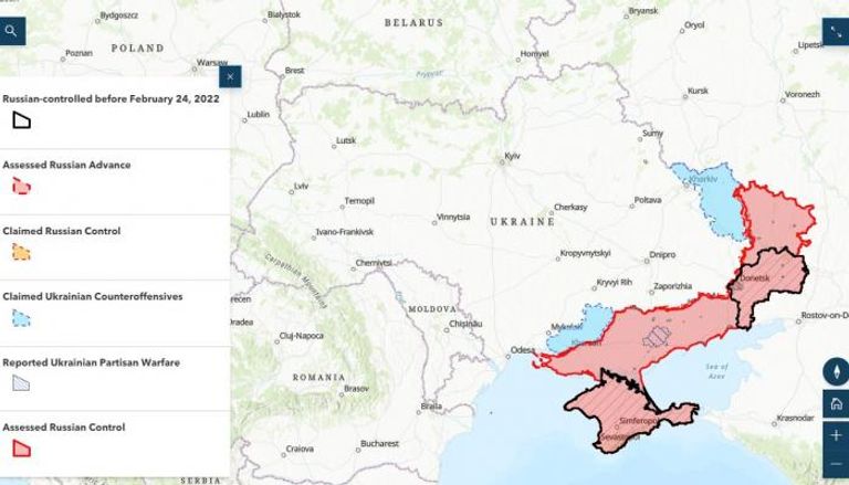 الأراضي التي سيطرت عليها روسيا- خريطة من معهد ISW 