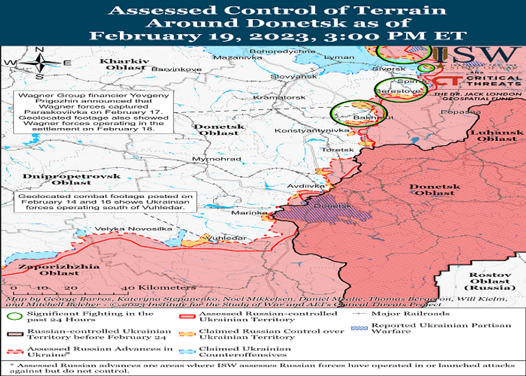 الأراضي التي سيطرت عليها روسيا - خريطة من معهد ISW 