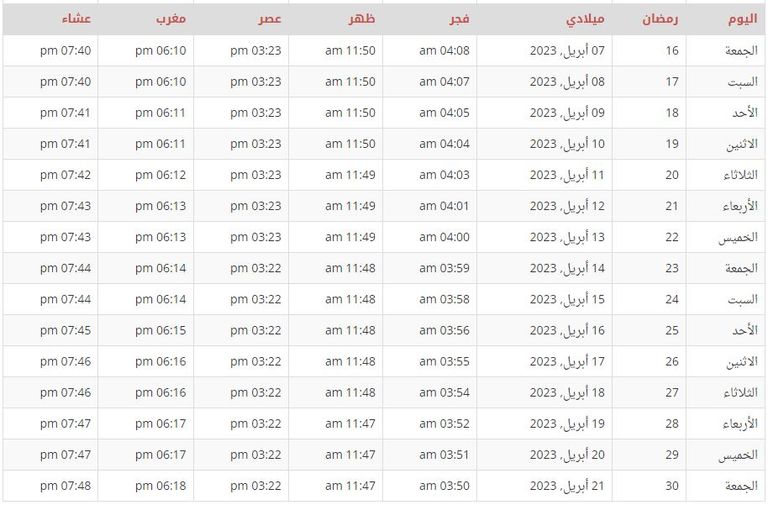 امساكية رمضان 2023 الكويت