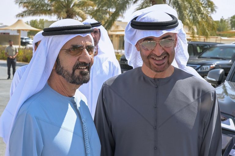 الشيخ محمد بن زايد آل نهيان رئيس دولة الإمارات والشيخ محمد بن راشد آل مكتوم كأس العالم للقدرة في أبوظبي