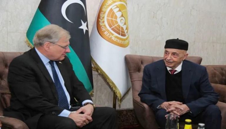 جانب من لقاء رئيس البرلمان عقيلة صالح والمبعوث الأمريكي لليبيا نورلاند