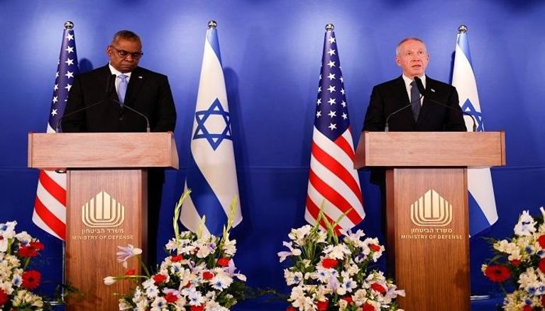 وزيرا الدفاع الأمريكي والإسرائيلي خلال المؤتمر الصحفي