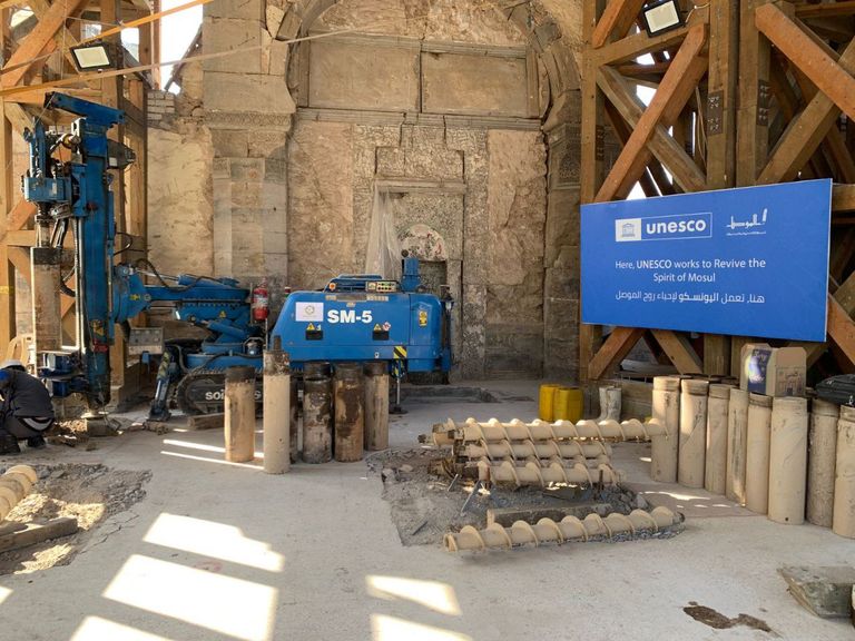 جانب من مشروع بناء جامع النوري الكبير في الموصل العراقية