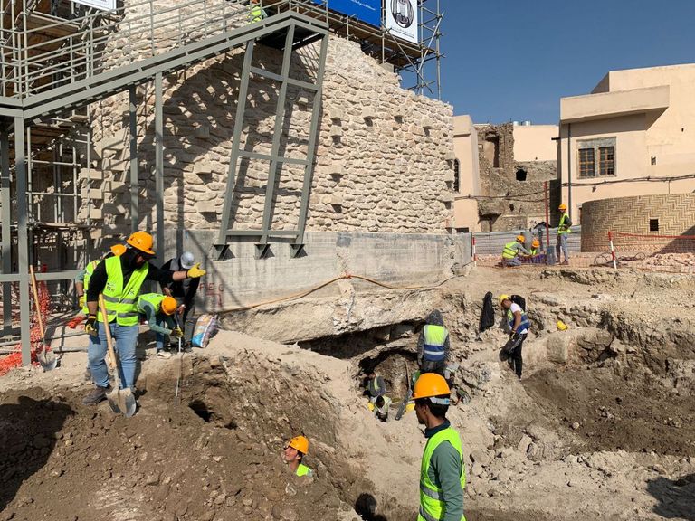 جانب من مشروع بناء جامع النوري الكبير في الموصل العراقية