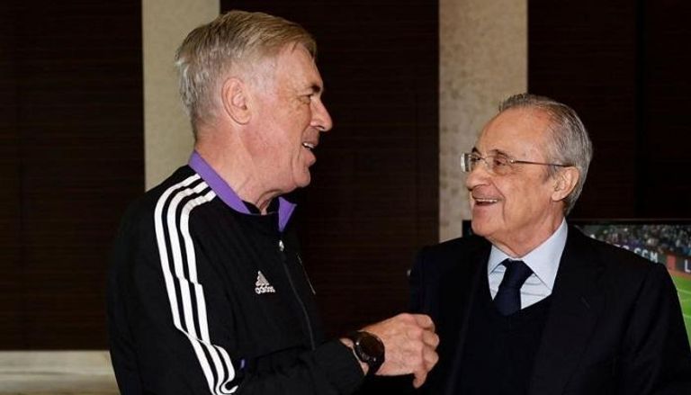 فلورنتينو بيريز رئيس ريال مدريد وأنشيلوتي