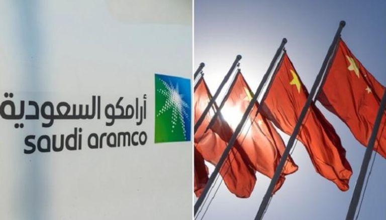 علم الصين وشعار شركة أرامكو السعودية