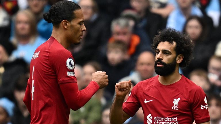 محمد صلاح يحتفل بالهدف محمد صلاح ضد مانشستر سيتي