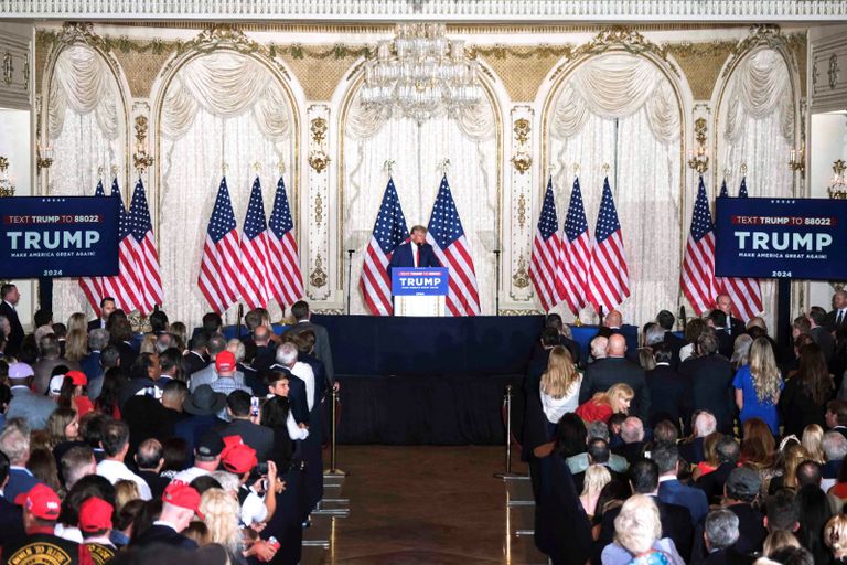 ترامب في أول مؤتمر صحفي بعد مثوله أمام محكمة جنائية للتعليق على الاتهامات