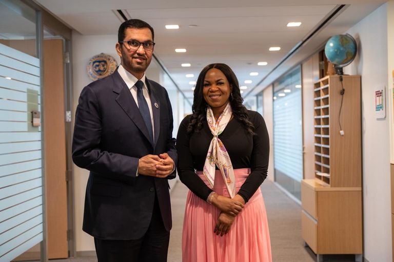 لقاء الدكتور سلطان الجابر الرئيس المعيّن لمؤتمر الأطراف COP28 وداميلولا أوغونبيي الرئيسة التنفيذية والممثلة الخاصة للأمين العام للأمم المتحدة لمبادرة الطاقة المستدامة للجميع مشاركة سلطان الجابر في اجتماع الربيع لصندوق النقد الدولي