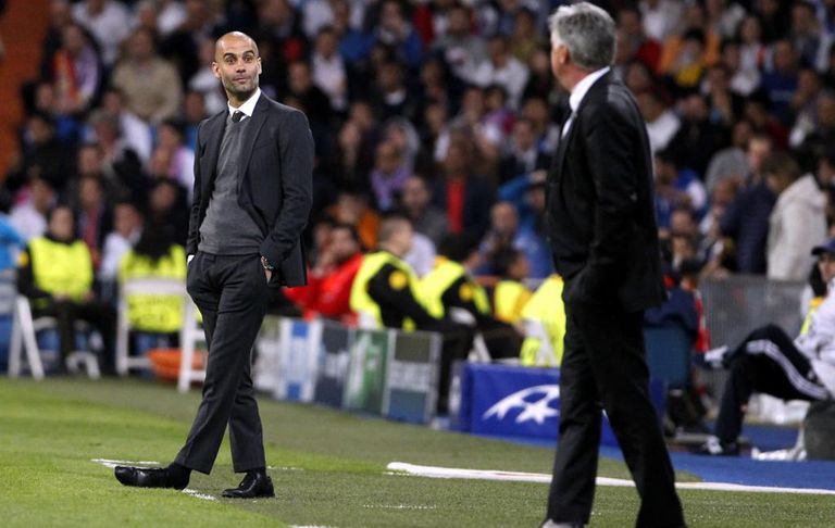 غوارديولا مدرب مانشستر سيتي وأنشيلوتي مدرب ريال مدريد غوارديولا مدرب مانشستر سيتي وأنشيلوتي مدرب ريال مدريد