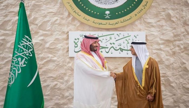 جانب من لقاء الشيخ منصور بن زايد آل نهيان وولي عهد السعودية الأمير محمد بن سلمان