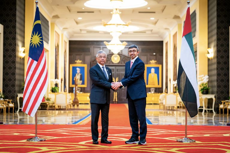 جانب من لقاء الشيخ عبدالله بن زايد آل نهيان وملك ماليزيا