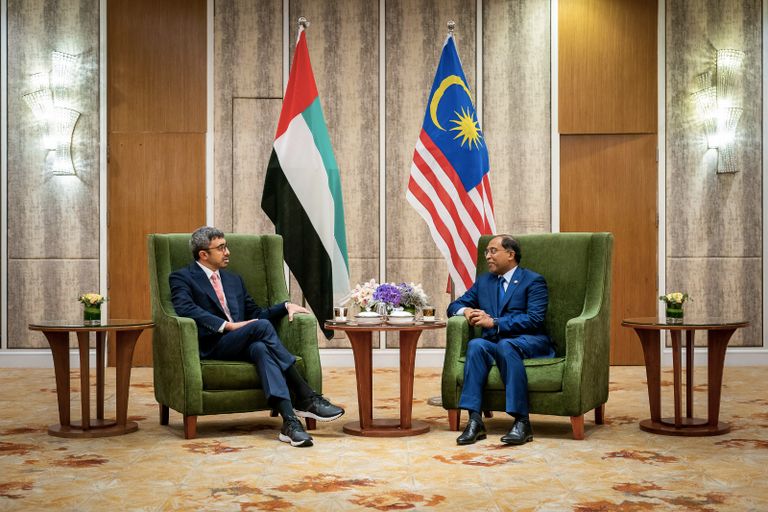 جانب من لقاء الشيخ عبدالله بن زايد آل نهيان وملك ماليزيا