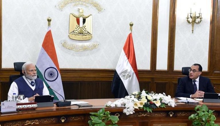جانب من لقاء رئيس الحكومة المصرية مدبولي نظيره الهندي مودي في القاهرة