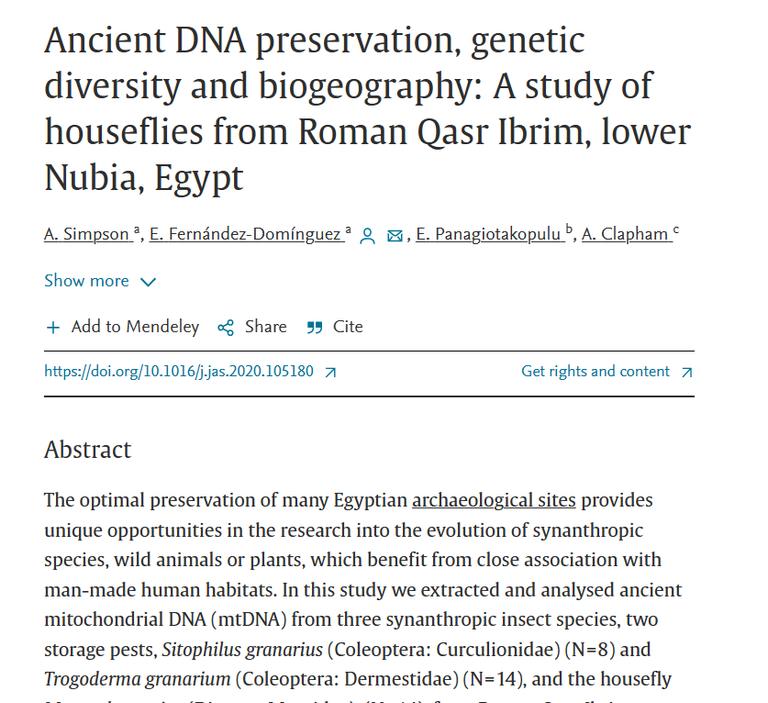 الدراسة التي نشرتها دورية "جورنال أوف أركوليجكال سياينس" الذبابة المنزلية