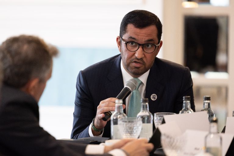 الدكتور سلطان الجابر خلال مناقشات رفيعة المستوى حول التمويل المناخي الدكتور سلطان الجابر خلال مناقشات رفيعة المستوى حول التمويل المناخي