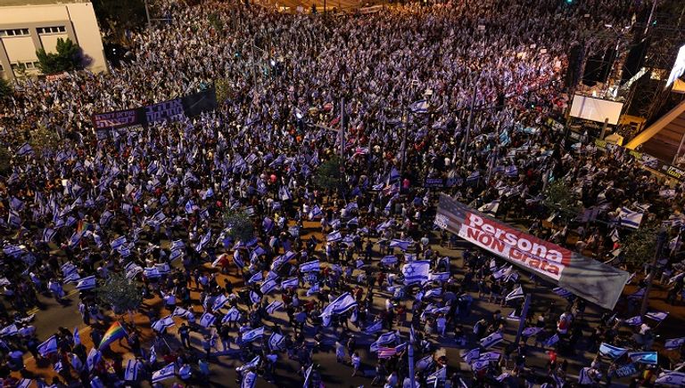 جانب من الاحتجاجات المناهضة للإصلاحات القضائية في إسرائيل - فرانس برس