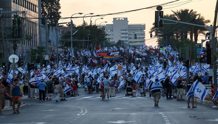 جانب من الاحتجاجات المناهضة للإصلاحات القضائية في إسرائيل - فرانس برس